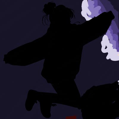 realistic girl jumping with a bun and oversized sweatshirt