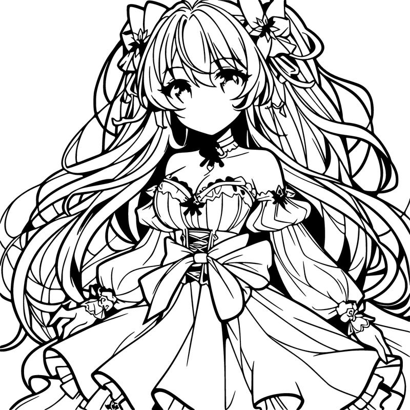 a anime girl with long hair long skirt and beautiful top