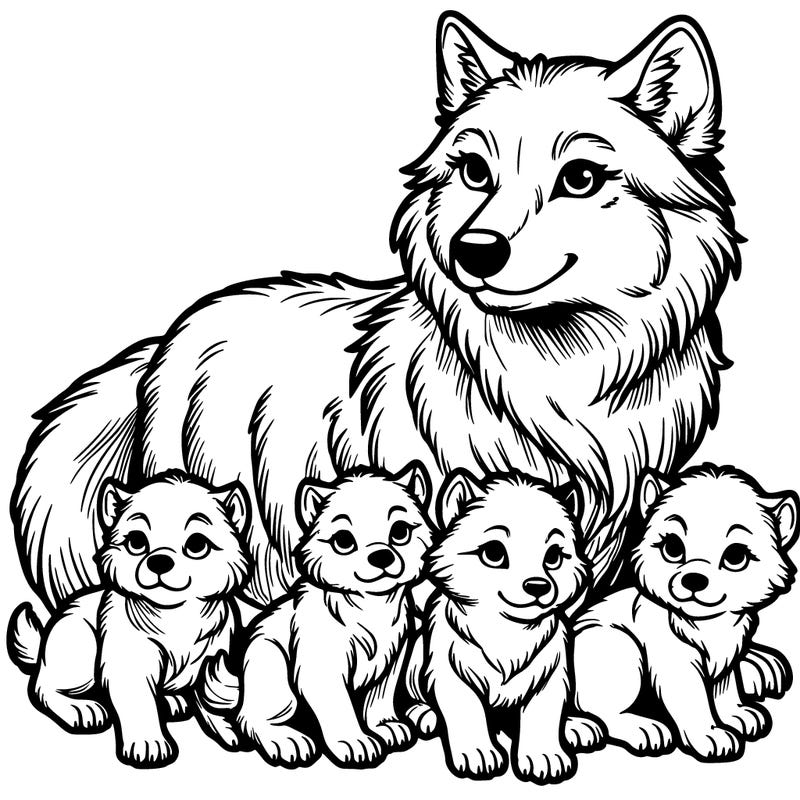 lots of wolf puppy’s with mom wolf realistic