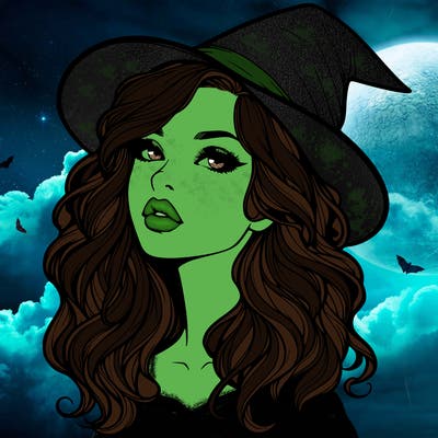 realistic witch girl with wavy hair and lips