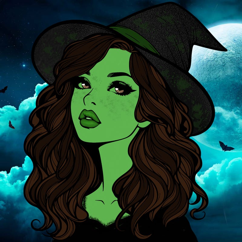 realistic witch girl with wavy hair and lips