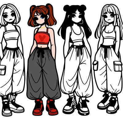 girls with crop top with baggy pants