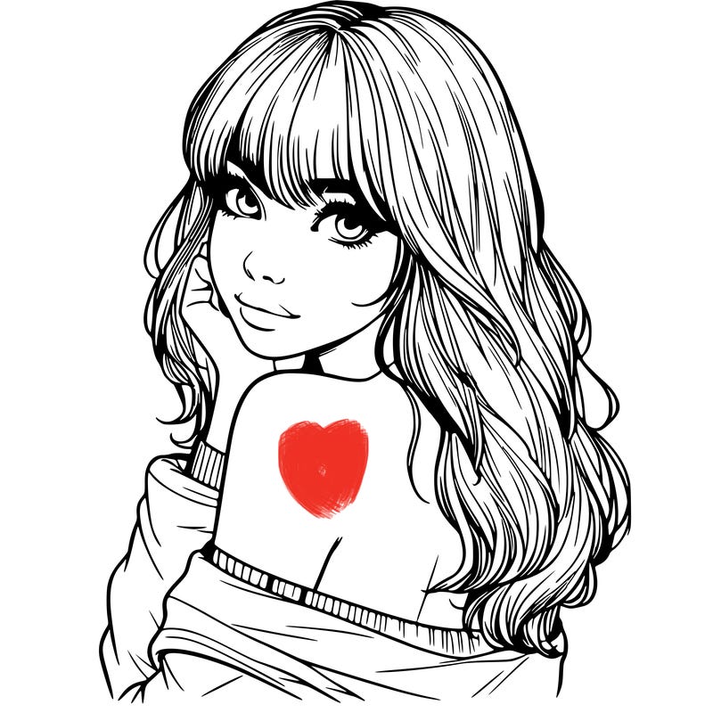 realistic girl with bangs looking over her shoulder