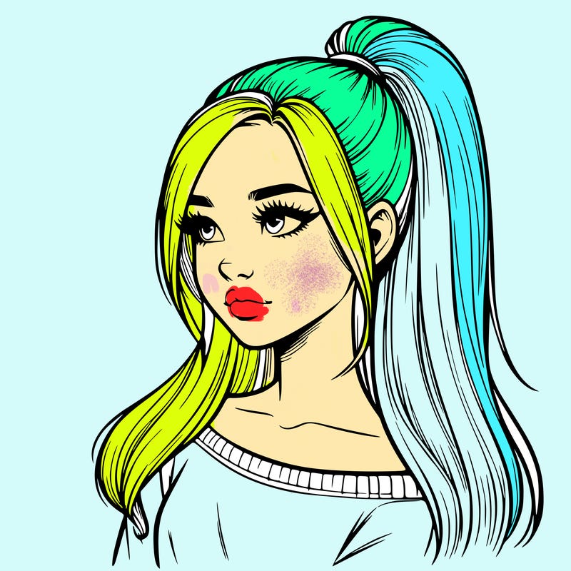 realistic girl with a high ponytail