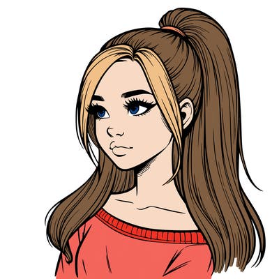 realistic girl with a high ponytail