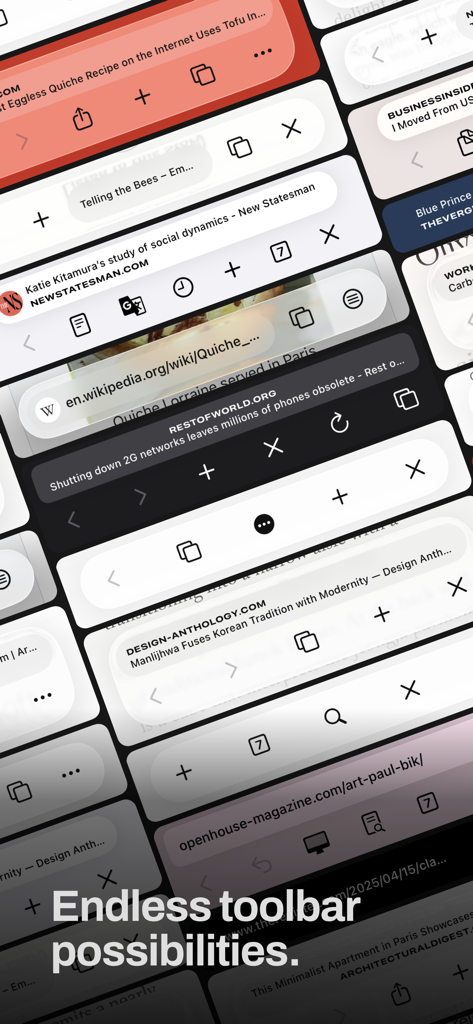 Quiche Browser - A collection of various custom toolbar and address bar designs available in Quiche Browser