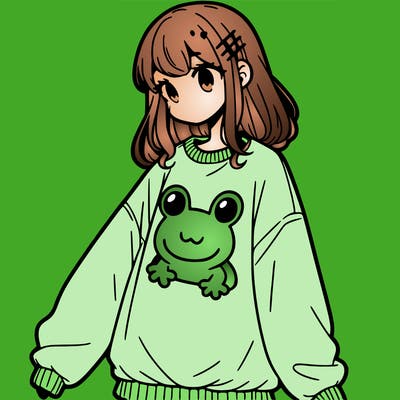 girl wearing frogging sweatshirt