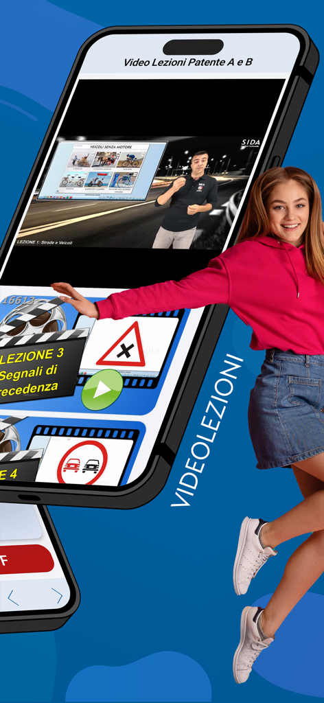 Smartphone screen displaying video lessons for the Italian driving license theory test