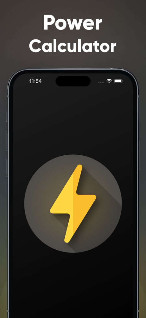 Electrical Power Calculator - Electrical Power Calculator app splash screen showing a yellow lightning bolt logo on a dark background.
