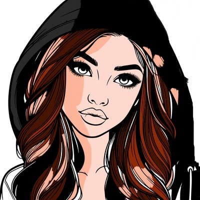 realistic beautiful girl with a hood on