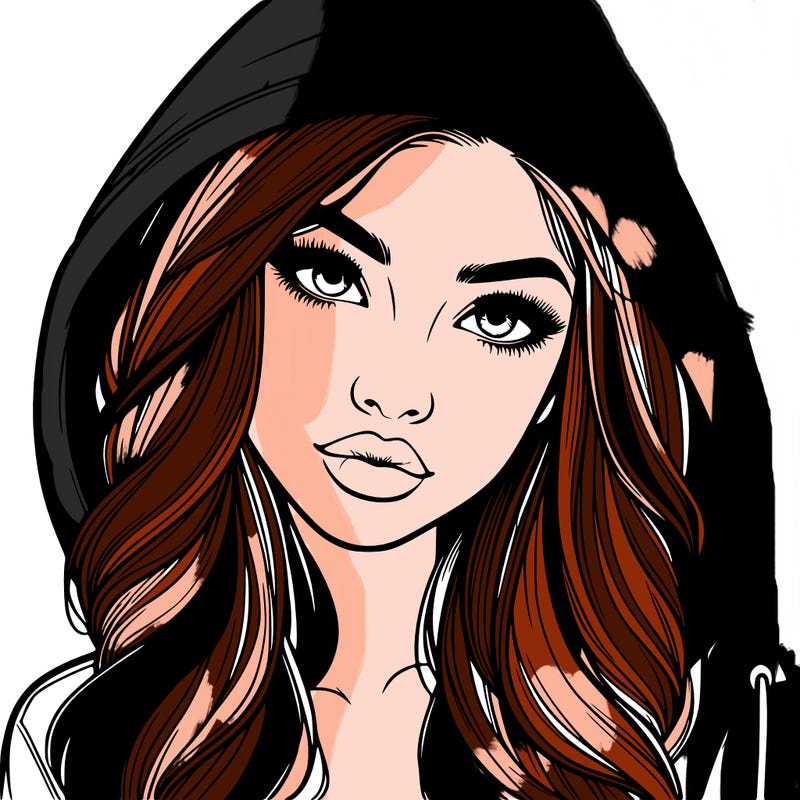realistic beautiful girl with a hood on