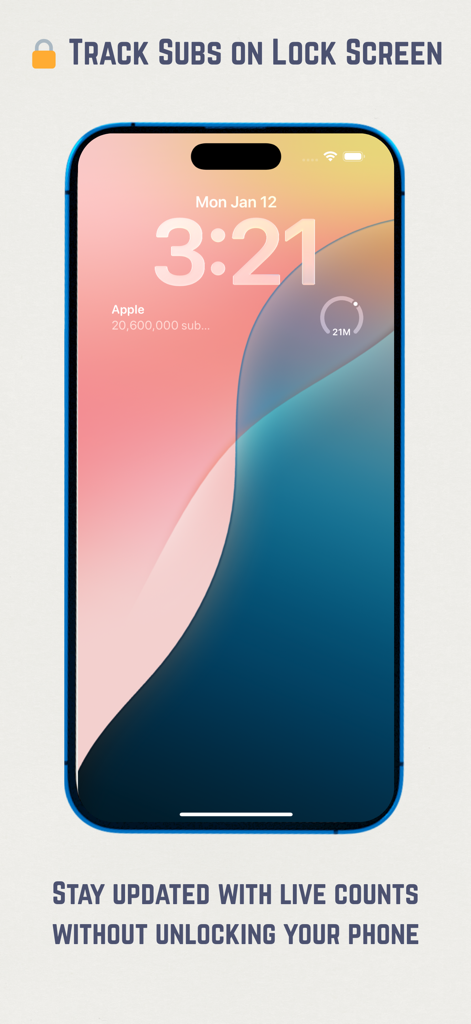 Pantalla de bloqueo de iPhone mostrando un widget de recuento de suscriptores de YouTube en vivo para un canal