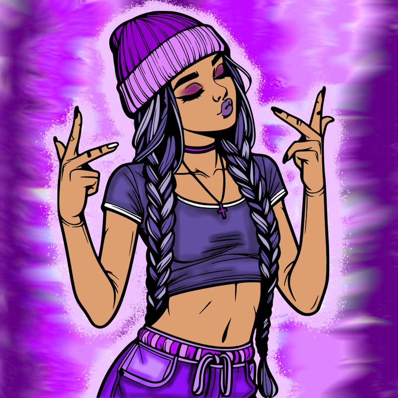 realistic teenage girl with braids and a beanie and crop top doing 🫶🏼