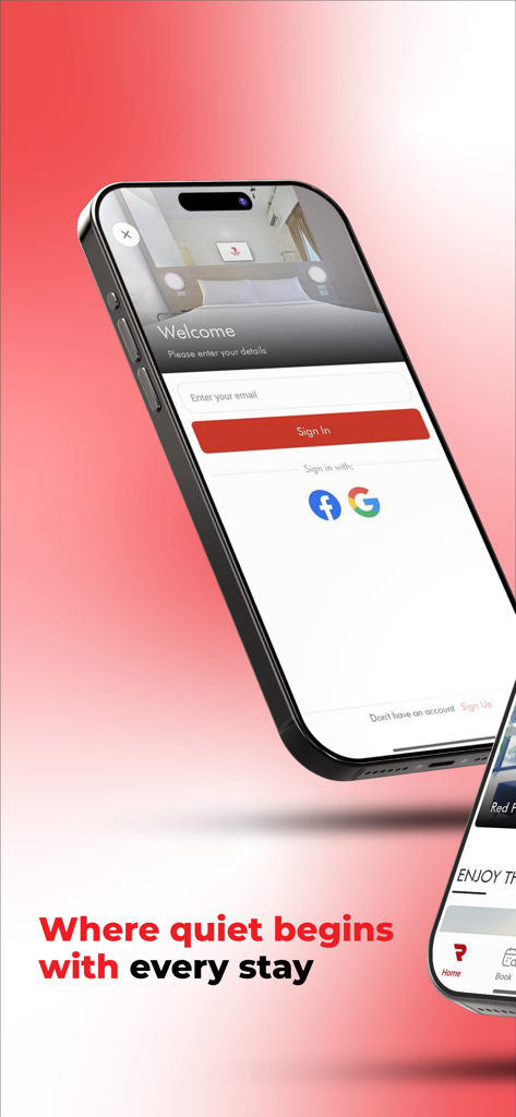 Red Members app login screen featuring email and social sign-in methods.