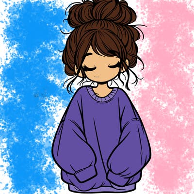girl with baggy sweatshirt and messy bun