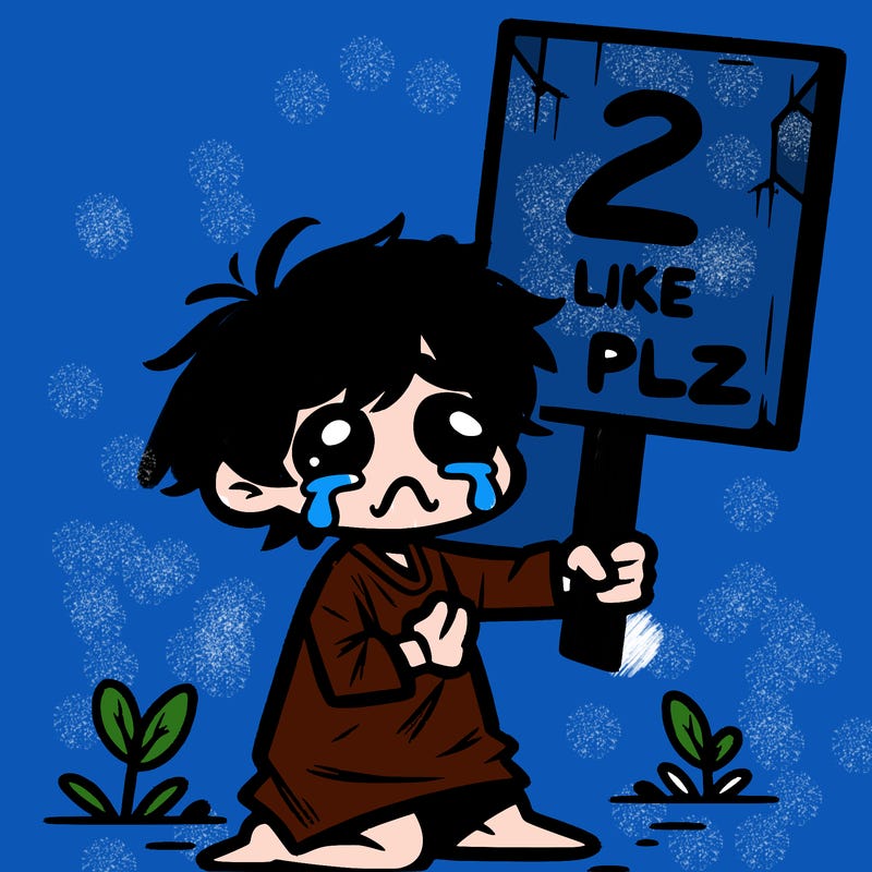 small poor toddler crying with sign that says 2 like plz