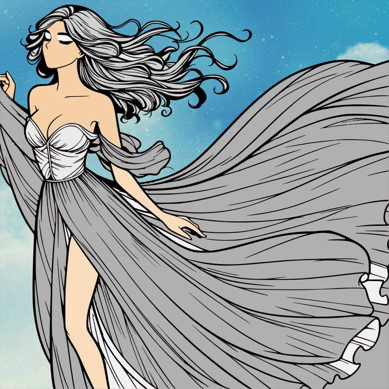realistic woman in dress flowing the the wind