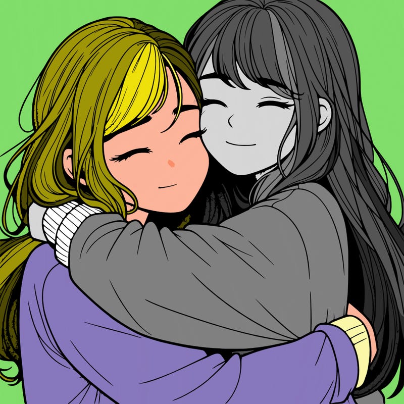 realistic two girls hugging