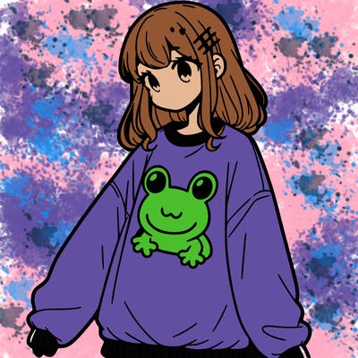 girl wearing frogging sweatshirt