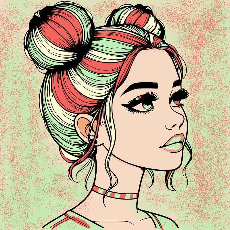 realistic girl with buns on the top of her head