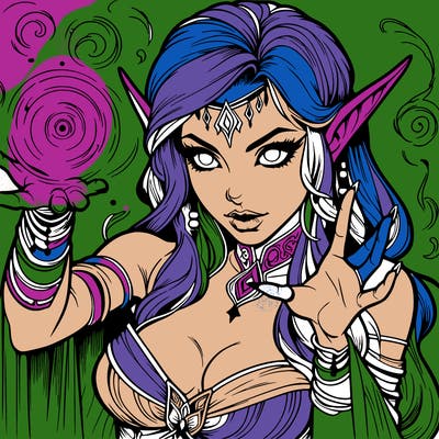 realistic scary beautiful elf sorceress casting spell