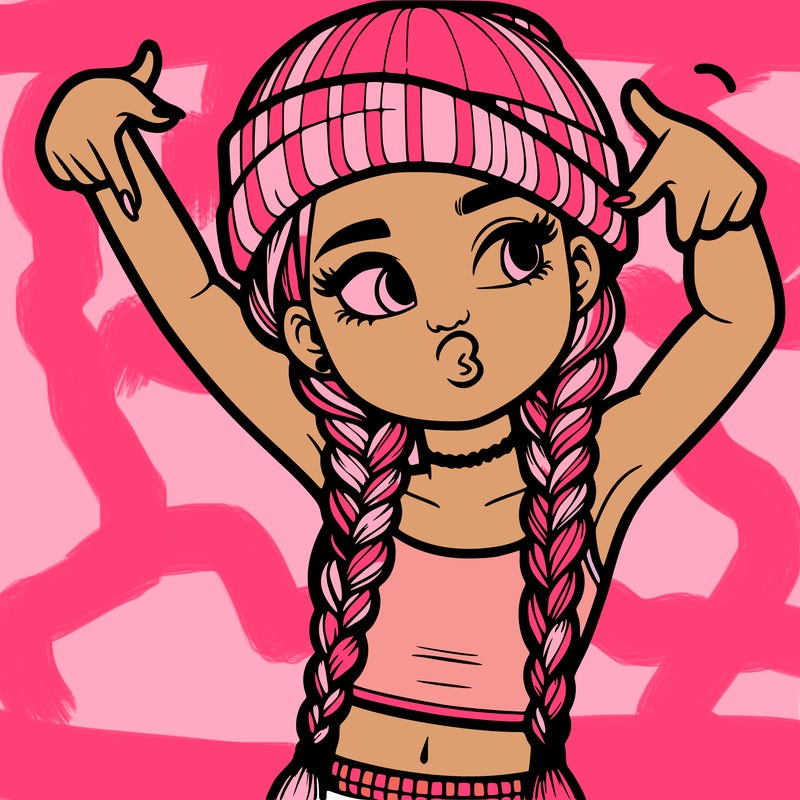 realistic teenage girl with braids and a beanie and crop top doing 🫶🏼