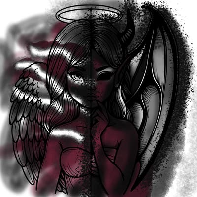 realistic angel half demon