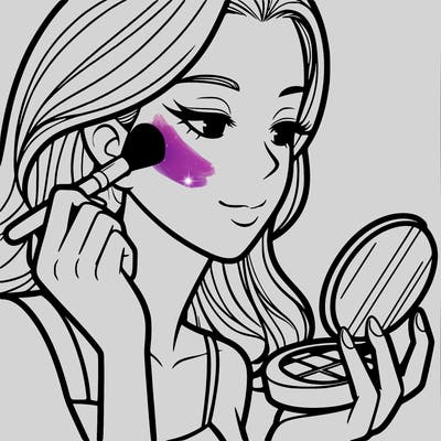 little girl putting on makeup