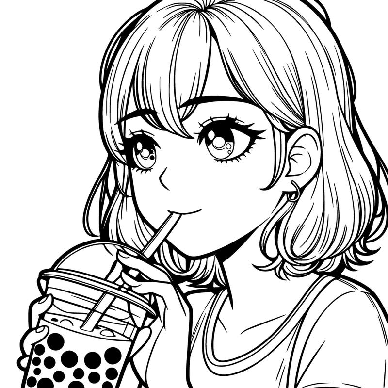 a realistic girl drinking boba