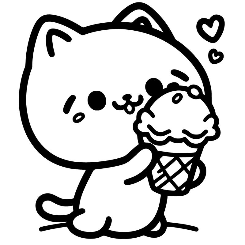 kawaii cat eating icecream