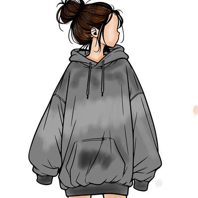 realistic girl with a oversized sweatshirt on and a bun