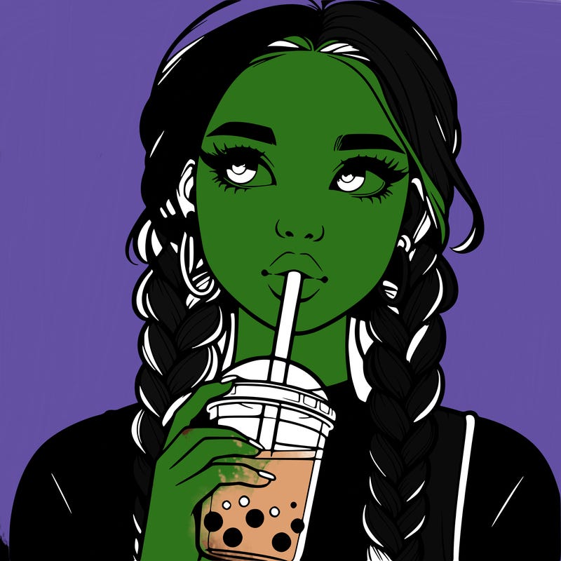realistic girl with braided hair drinking boba