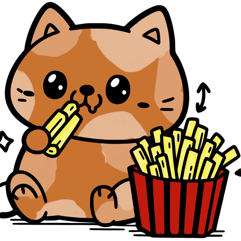 cat eating a french-fry