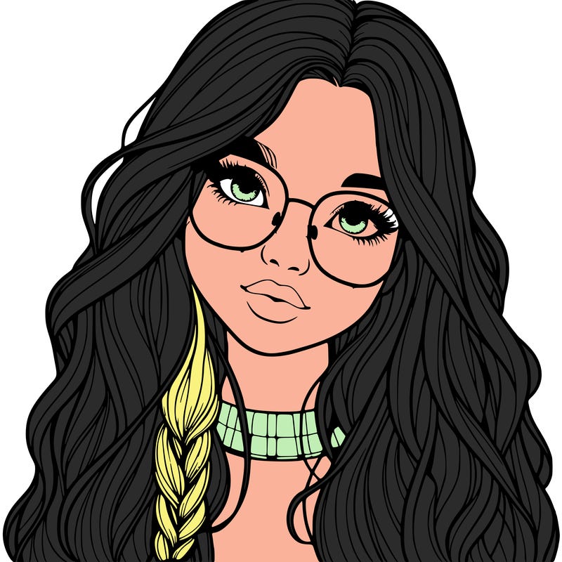 girl with long hair and freckles and glasses realistic
