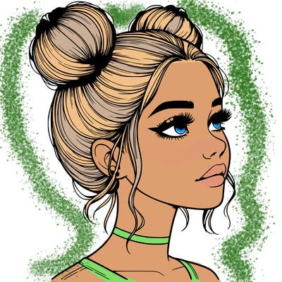 realistic girl with buns on the top of her head