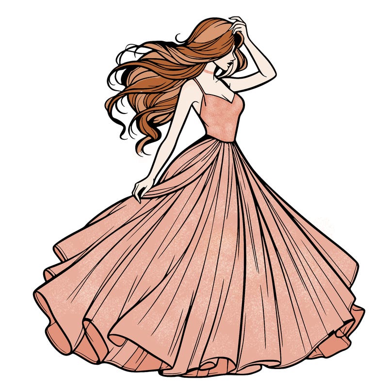 realistic woman with dress flowing in the wind