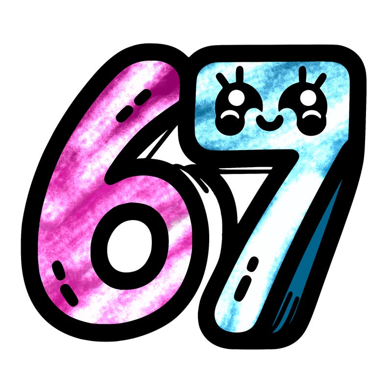 the numbers 67