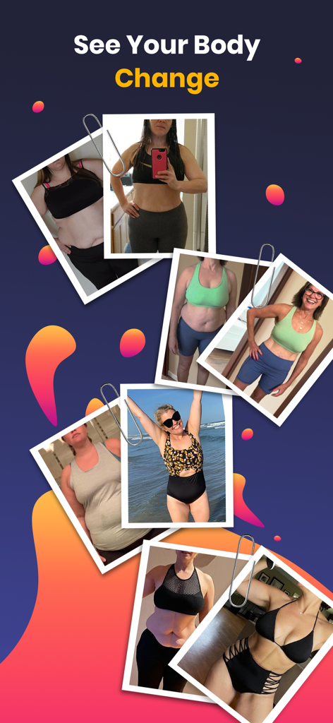 Wall Pilates: Fit Weight Loss - A collage of before and after weight loss transformation photos of women using the Wall Pilates fitness app.