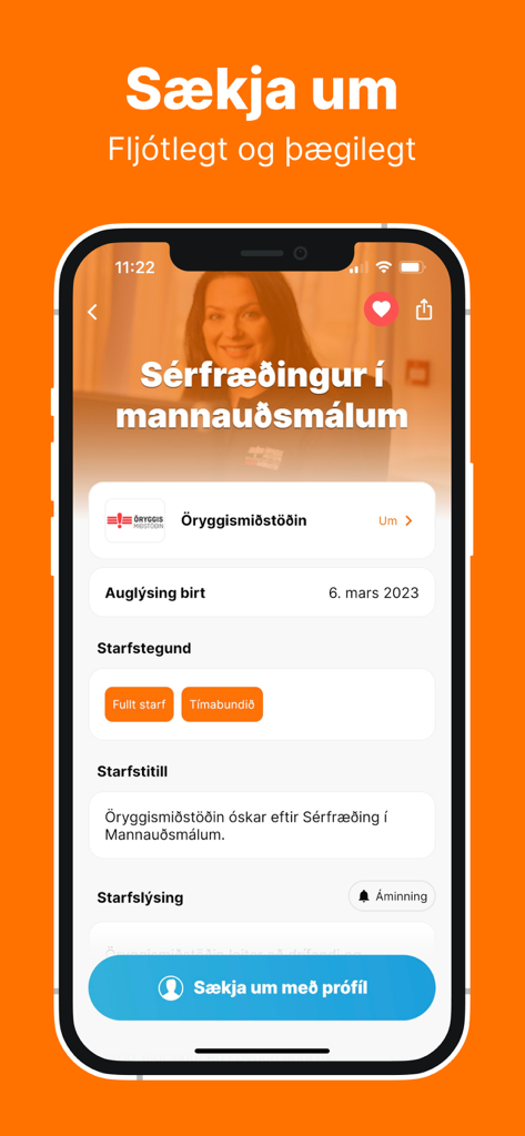 Bildschirm mit Stellenanzeige in der Alfred-App mit einer Ein-Klick-Bewerben-Schaltfläche.