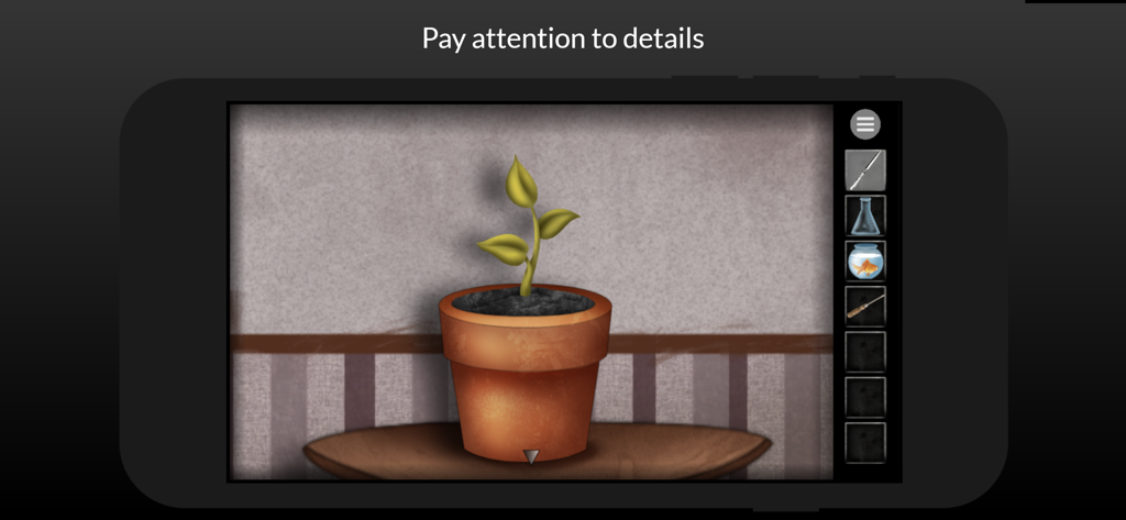 Escape Lab - Episode 2 - Gameplay screenshot of a potted plant and puzzle inventory in Escape Lab Episode 2