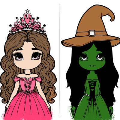 two realistic girls one princess one witch