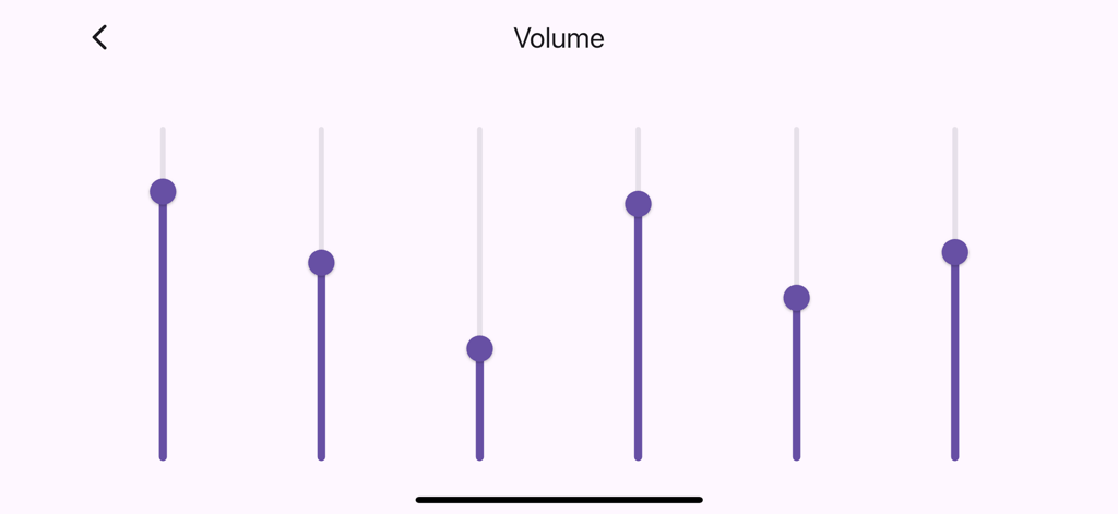 Ambient Pad - Worship and Loop - Volume mixer interface with six vertical purple sliders for controlling ambient sound levels