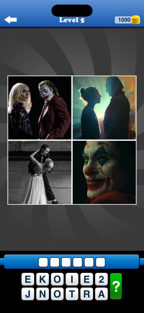 Guess the Movie: Film Pop Quiz - Captura de pantalla dentro del juego de la aplicación de trivia Adivina la Película que presenta un nivel de puzzle de películas.