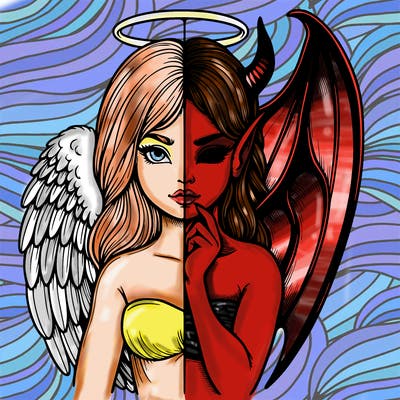 realistic angel half demon