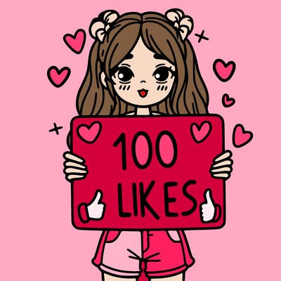girl holding a sign saying 100 likes