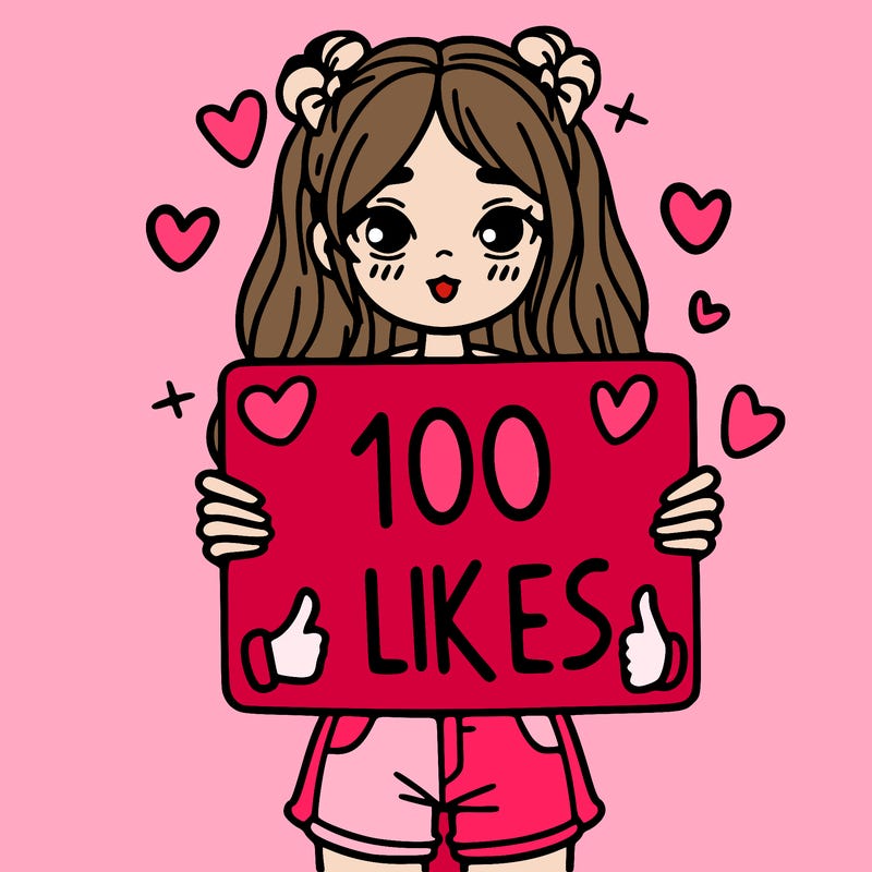 girl holding a sign saying 100 likes