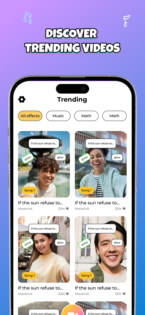 A mobile screen displaying trending quiz filter reels for social media challenges
