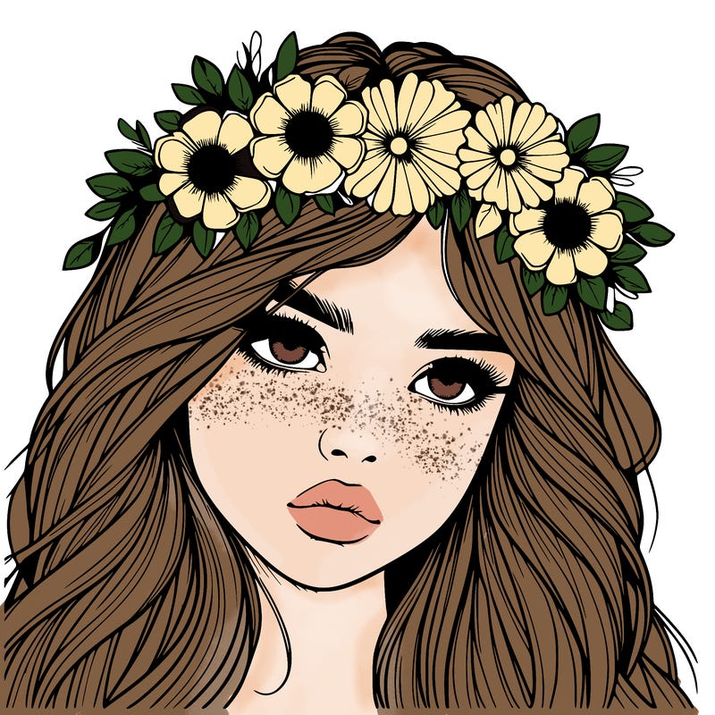realistic girl with flowers crown