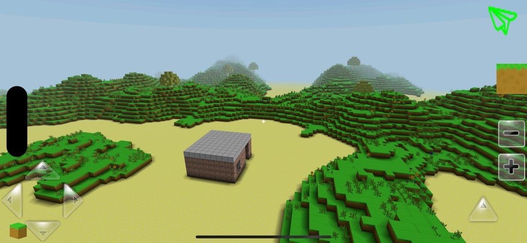 World Of Craft: Build - Gameplay screenshot of World Of Craft Build showing a blocky house in a creative sandbox world with green hills