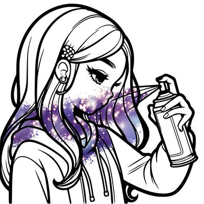 a realistic girl spray painting